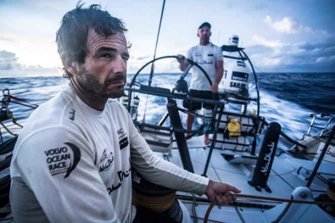 Abu Dhabi Ocean Racing - Roberto Bermudez 'Chuny' eyeballs the sail or the conversation - Volvo Ocean Race 2014-15 © Matt Knighton/Abu Dhabi Ocean Racing